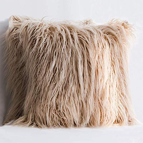 Ewolee Cushion Cover, 2 Pcs Faux Fur Cushion Covers Throw Pillow Cover Fluffy Soft Decorative Pillow Cases Plush Case For Livingroom Sofa Bedroom Car (Brown, 18 x 18in / 45 x 45cm)