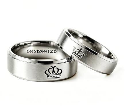 Hsumonre Rey Reina Anillos De Pareja Grabados Corona De Promesa Anillo De Promesa A Juego Aniversario De Bodas Día De San Valentín Acero Inoxidable Plata Un Par