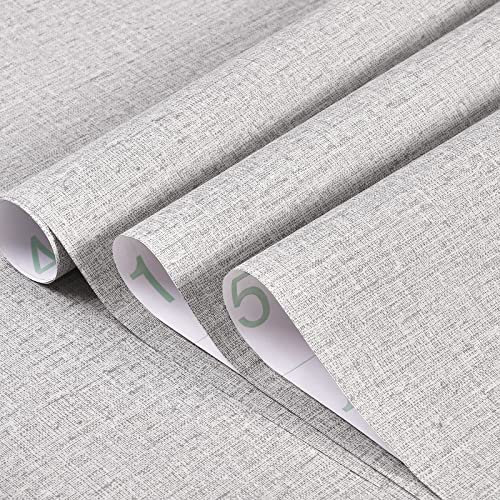 Papel tapiz gris para despegar y pegar, tela gruesa, autoadhesivo, lino sintético, texturizado, extraíble, color blanco sólido, para paredes, sala de estar, dormitorio, encimera