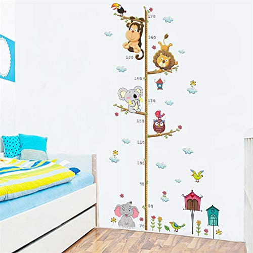 HaoFuJi Selbstklebend Wandtattoo Höhenmesser Wandsticker Junge Mädchen Messlatte Kind Waldtiere Aufkleber Wanddeko Wandbild Dschungel Deko Kinderzimmer Kinder Tapete Babyzimmer