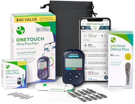 OneTouch Ultra Plus Flex Value Diabetes Testing Kit | Blood Sugar Test Kit Includes 1 Blood Glucose Meter, 1 Lancing Device, 30 Lancets, 30 Diabetic Test Strips, & Carrying Case