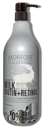 Morfose Milk Biotin Retinol Shampoo 1000ml – Sulfatfreies Anti-Haarausfall Shampoo mit Biotin, Retinol & Vitamin B7 – Stärkt, nährt & pflegt geschädigtes Haar