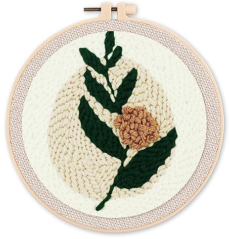 Figured'Art Punch Needle Kit Complet pour Adultes et Enfants - Branche Fleurie - Parfait pour Débutant. Set prêt à broder taille 20x20cm avec cadre circulaire