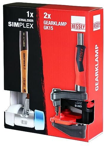 BESSEY/HALDER GK15-Simplex-A Aktionsset mit 2 Getriebezwingen und 1 Schonhammer, Optimal für Holzarbeiten, mehr Ergonomie