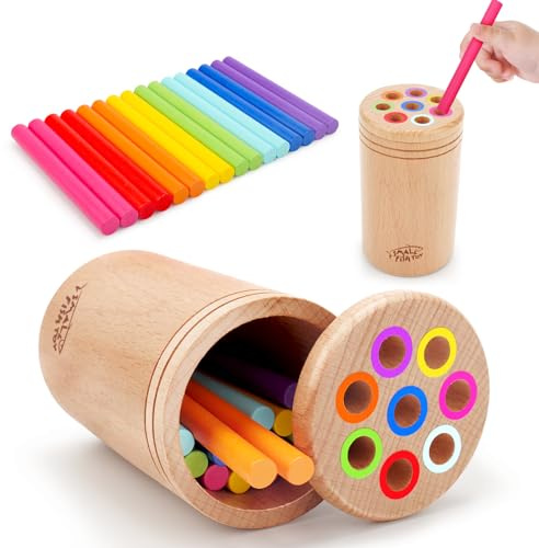 SMALL FISH Montessori Toys for 1-3 Year Old: Wooden Learning Color Sorting Toys for Toddlers Age 1 2 3, Fine Motor Developmental Sensory Travel Toys, Busy Board 18 Month Old Baby Gifts Boys Girls