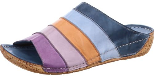 Gemini Damen Pantolette Clog Leder Keilabsatz Korkoptik 032084-02, Größe:40 EU, Farbe:Blau