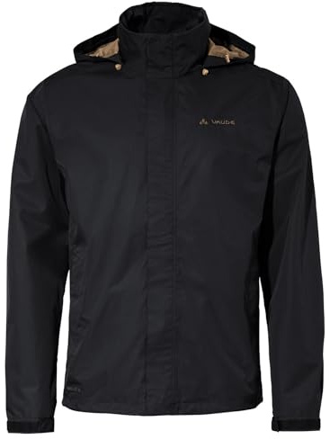 VAUDE Escape Light Regenjacke Herren wasserdicht – Leichte 2-Lagen Jacke mit verstaubarer Kapuze, winddicht und atmungsaktiv, black/oat,L