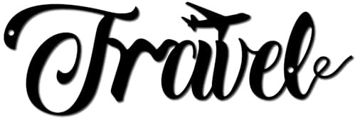 CREATCABIN Decorazione da Parete in Metallo Nero Aereo da Viaggio - Ornamento da Appendere in Ferro - Scultura Parole 10x30cm