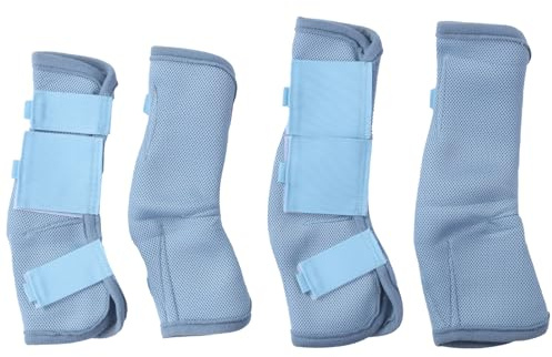 Gallopoff Horse Fly Boots Set of 4, Breathable Comfy Mesh Fly Boots for Horses, Non-Slip Horse Fly Leggings No More Stomping & Horsefly Nuisance Lightblue Full