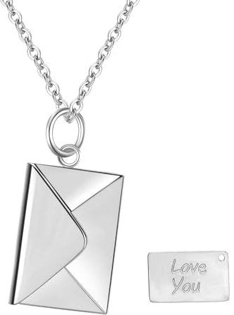 OIDEA Collana Donna Busta Lettera: Ciondolo Acciaio Inossidabile Busta Aperta Lettere d'Amore Incisione Love You - Regalo Donna San Valentino Festa della Mamma Natale Ragazza Argento