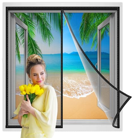 Flugnät fönsterar magnetisk gardin balkongfönster utan borrning magnet flugnät fönster insektsskydd 140x110cm Super klibbig kardborre Svart Förstärkt