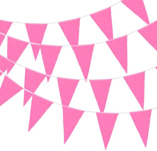 QUARKZMAN 30M/50ft Guirlande de Fanions Roses à Suspendre avec 30 Fanions Triangulaires pour Jardin Extérieur, Mariage, Anniversaire