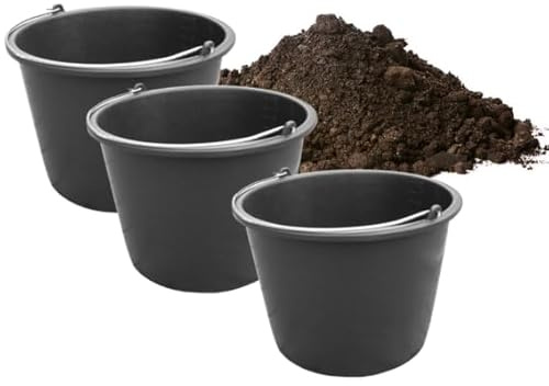 pokm toolsmarket - 3X Eimer, 20 Liter, Schwarz Baueimer, Kübel für Zement, Mörtel usw. Wassereimer mit Skala, Kunststoffeimer Garteneimer Haushaltseimer Putzeimer, Set - 3 Stück x 20L
