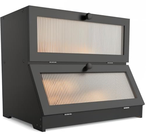 Brotkasten 2 Etagen,mehr Platz für Lagerung, Brotkasten Bambus zur Vorbeugung von Mehltau und Schimmel, Hohe Qualität und Multifunktionaler Bread Box, Schwarz