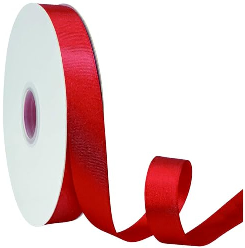Nastro di raso da 20 mm 91 m per confezioni regalo decorazione per Natale matrimonio compleanno nastri (rosso, verde) (rosso)