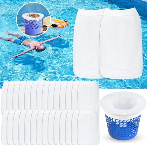 JAADU 30 Pezzi Calze per Skimmer Piscina,Calze da Filtro per Piscina,Calzini Skimmer Nylon Riutilizzabile, Elastico Calze da Filtro per Piscina per Intrappolare Foglie,Erba,Capelli,Insetti