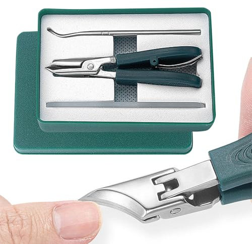 Adlerschnabel-Nagelknipser Set mit Abgeschrägtem Schnabel, drei Sätze Knipser für Schräg Eingewachsene Zehennagelknipser,Dicke Nägel, Pflege Eingewachsener Nägel bei Senioren (grün)