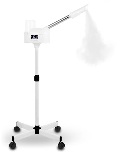 Professional Facial Steamer, Facial Steamer with Hot Mist and Timer Function for Deep Hydration, Height Adjustable Face Steamer on Wheels with Touch Screen and Rotatable Nozzle for Salon Spa Home Use