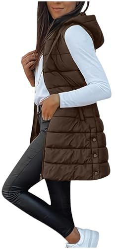 RLEHJN Doudoune Sans Manches Avec Capuche Femme Longue Doudoune Sans Manche Gilet Ultra Chaud Légère Veste Manteau Parka Blouson Zippée Capuche Gilet Duveteux Femme Hiver Waistcoat Avec Poches