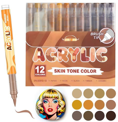 OCCOUMR 12 colori di pietre per pittura, matite acriliche, tonalità della pelle, 1-5 mm, impermeabile, con punta flessibile per dipingere, per pietra, legno, ceramica, vetro, fai da te