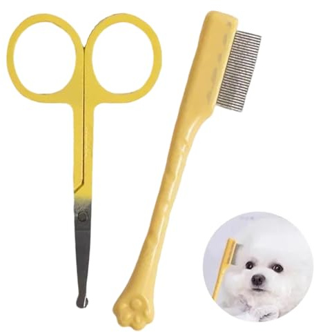 2Pcs Dog Grooming Scissors Kit,with Safety Round Tip Professional Shears&Small Comb,Doggy Hair Thinning Clippers,Lightweight Face Thinning Tools Accessories,for Cat Puppy Tear Stain Care Remover
