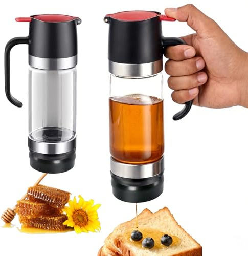 Gykutix 350ML Dispensador de Miel Antigoteo, Transparente Botella De Miel con Mango para Almacenamiento Y Jarabe Juego