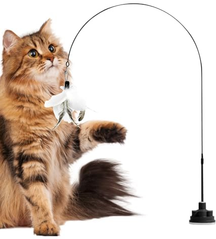 Cat Teaser Toy, Cat Stick Toy Teaser Wand med Bell | Interaktiv kattunge -leksaks oförstörbara husdjursmaterial med sugkopp för inomhusjakt