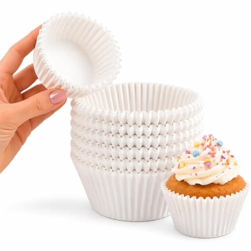 Pirottini in Carta da Forno per Muffin e Cupcake, Monouso, Ideali per Dessert e Fingerfood (BIANCO 125PZ/ 5CM)