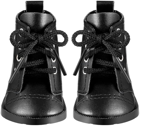 FENICAL 1 Pair Doll Boots, 18inch Doll Shoes Cute Mini Shoes Accessorie Small Leather Boots Footwear Clothing Dollhouse Miniature Dress up Props for Wear Cloth Craftsmanship, Black