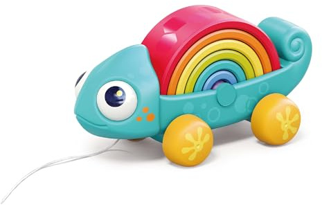 Hola - Camaleón Juguete de Arrastre para Bebe - Juego Educativo con Actividades Infantiles - 7 Piezas de Arcoíris Apilables - con Luces y Sonidos - Aprende Formas y Colores - para Niños +18 Meses