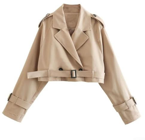 Caswynlife Trench court à manches longues et col à revers pour femme - Manteau ample décontracté pour printemps et automne - Haut tendance pour un usage quotidien