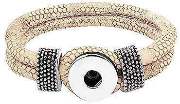 ANDANTE Geflochtenes Leder Armband für Chunks Click-Buttons mit Schlaufenverschluss (22 cm) BEIGE