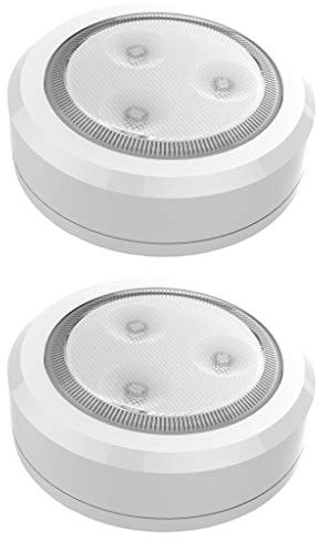 Brilliant Evolution Battery Powered LED Lights - Ultra Thin Wireless Puck Lights, Indoor Lamp for Stairs, Wardrobe, Kitchen & Cupboard - Stick-on Under Cabinet Lighting - 2 Pack