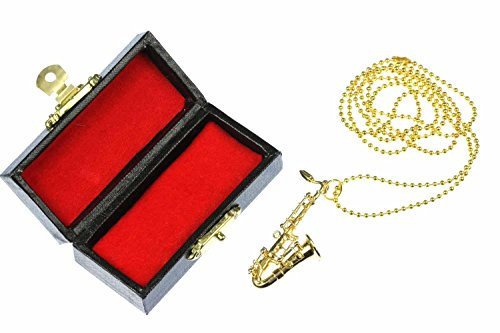 Miniblings saxofon kedja saxofonkedja halsband saxofon sax förgylld 80 cm box – handgjorda modesmycken – kulkedja guldpläterad, 45mm, Metall