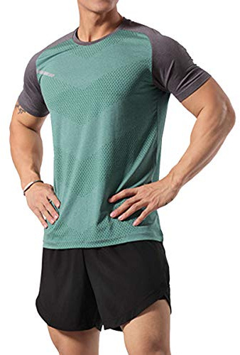 Hommes Exercer Respirant Et Confortable Le Muscle Courir Chemise Exercer Séchage Rapide Vêtements De Sport Vert 3XL