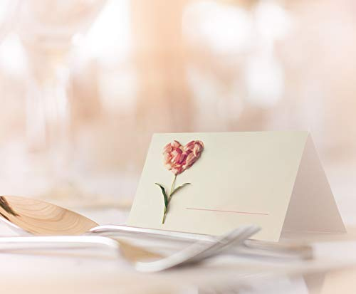 50 edle Premium-Tischkarten Platzkarten 300mg 5,5x8,5cm( eine Seite) mit Motiv edle rosa Blume Namenskarten Namensschilder für Hochzeit Feier Taufe Kommunion Geburtstag zum Beschriften