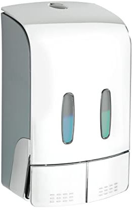 Wenko Dispensador de Desinfectante y Jabón Líquido Dos Depósitos Tartas, Cromo/Gris