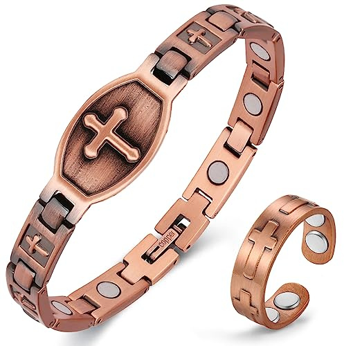 Cigmag Copper Bracelet for Women, Magnetic Bracelets for Women with Ultra Magnets, Pure Copper Adjustable with Sizing Tool (Cross)
