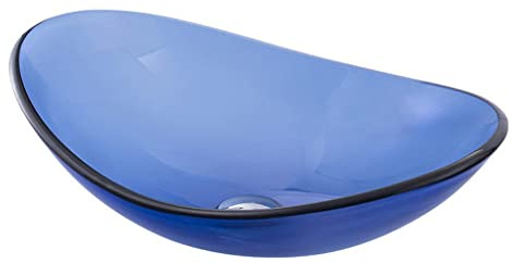 UNNS Bathroom Vessel Sink Blue Glass Washbasin Bathroom Tempered Glass Washbasin Bathroom Countertop Art Basin (Color : Sink only)