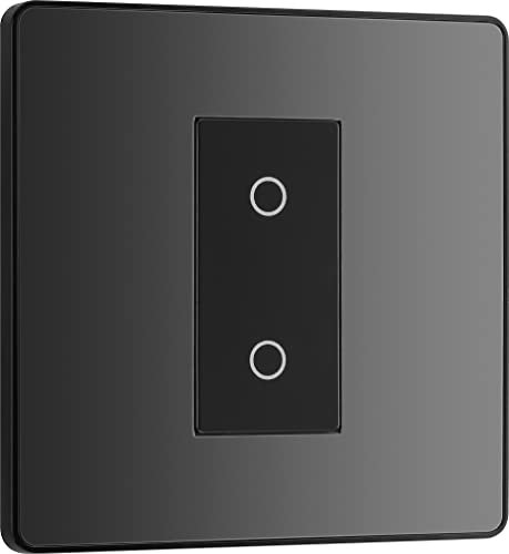BG Electrical Single Master/Primary Touch Dimmer Wall Light Switch, 2-Way, Trailing Edge, Screwless Front Plate, Evolve, Black Chrome, 200W, PCDBCTDM1B