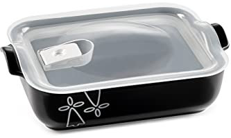 ESPRIT DE CUISINE - Plat À Four Rectangulaire En Céramique - Avec Couvercle Hermétique - Décor Hermine Bretonne - Résistant Aux Rayures - Made In France - 1,3L - 24,6x16,8x6,4cm Extérieur - Noir