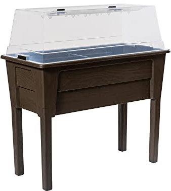 Ondis24 Victoria Jardinière surélevée pour balcon, bac à plantes avec serre, volume 50 l, réservoir d'eau, irrigation gouttelette, pieds amovibles, convient pour l'extérieur (marron)