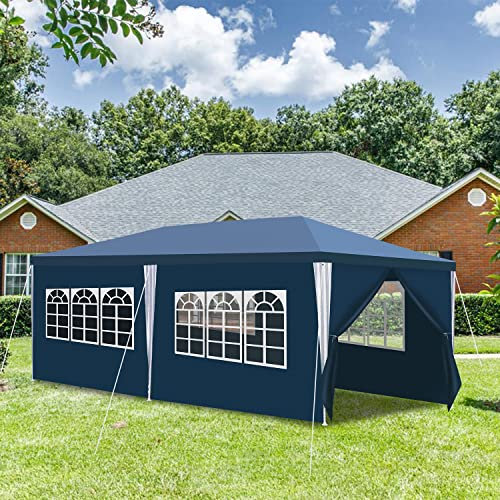 Gimisgu Tonnelle étanche, 3 x 6 m, bleue, protection UV, avec 6 panneaux latéraux et fenêtres, tente pour jardin, fête, réunion de famille