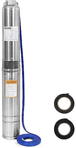WASSERMANN 4 Deep Well Submersible Pump with 10FT Cable,1HP,230V/60HZ,33GPM,190FT Head,Stainless Steel Submersible Borehole Water Well Pumps for Factories,Farmland,Irrigation Use