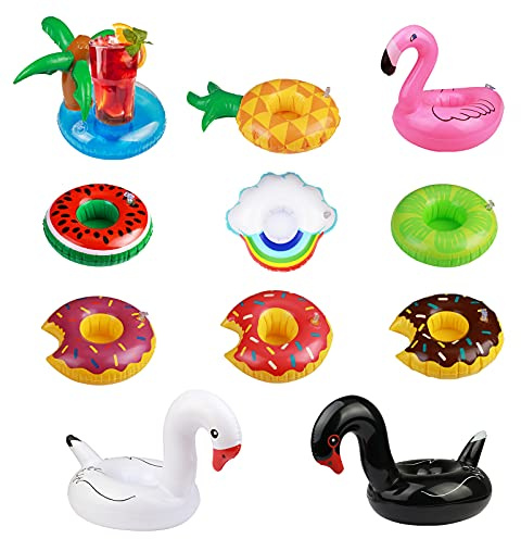 CLDURHGE Support Boisson Gonflable pour Piscine 11 Pièces – Porte-Gobelets Flottants pour Bouteilles, Canettes et Verres – Accessoires de Piscine à Design Tropical