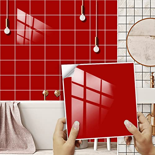 Piastrelle Adesive Cucina Rosso Pavimento Pvc Adesivo Impermeabile Piastrelle Adesive Bagno Adesivi Murali Cucina Mattonelle Adesive Decorazione 10 Pezzi/10x10cm