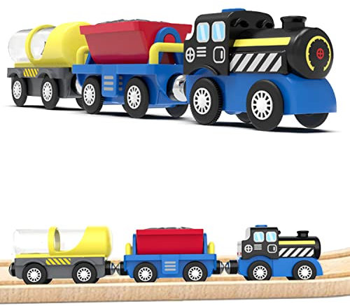 LiRiQi Holzeisenbahn Zug Elektrische, Eisenbahn Elektrische Lok Kinder, Batteriebetriebener Lokomotivzug, Hohe Geschwindigkeit Spielzeug Kompatibel mit Brio Holzschienen, Spielzeug für Junge Mädchen