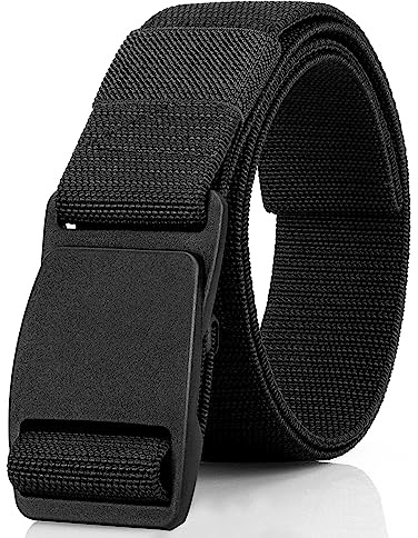 maikun Black Canvas Hiking Mens Elastic Belt, Mens Stretch Belts Waist Fully Adjustable, Length130cm