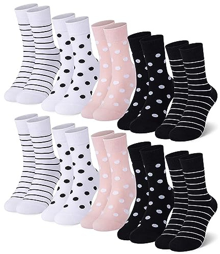 Falechay Lot de 10 Paires Chaussette Femme Coton Multicolores Parsemaient et Rayé pour Chaussettes,Multicolores-2,39-42