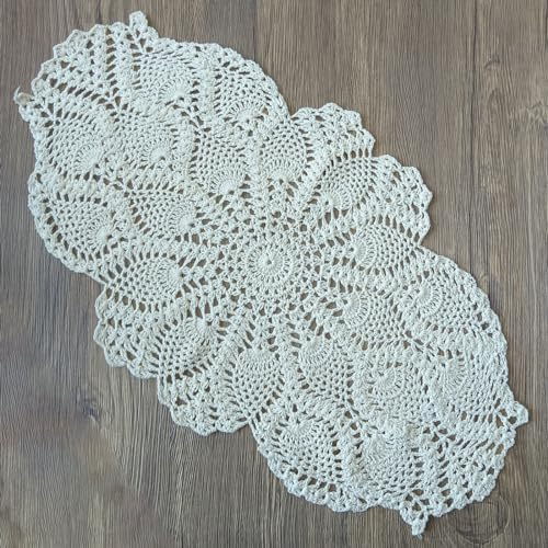 Phantomon Oval Lace Doilies Crochet Table Placemats Handmade Round Knitted Doily for Sofa Furniture Cover Vintage Tablecloth, 23 x 12 Inch, 100% Cotton (Beige)